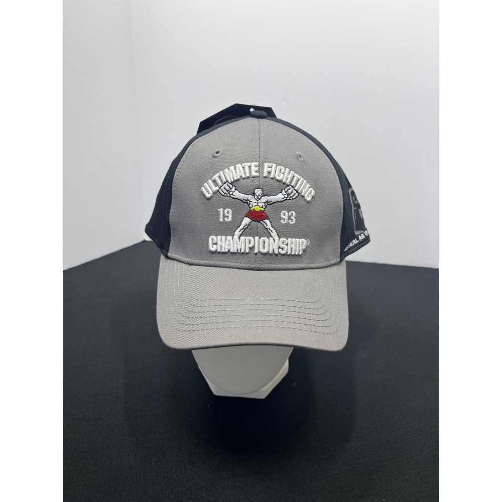 UFC Ultimate Fighting Championship Hat Gray Black Tek-Flex Stretch Fit Cap 1993